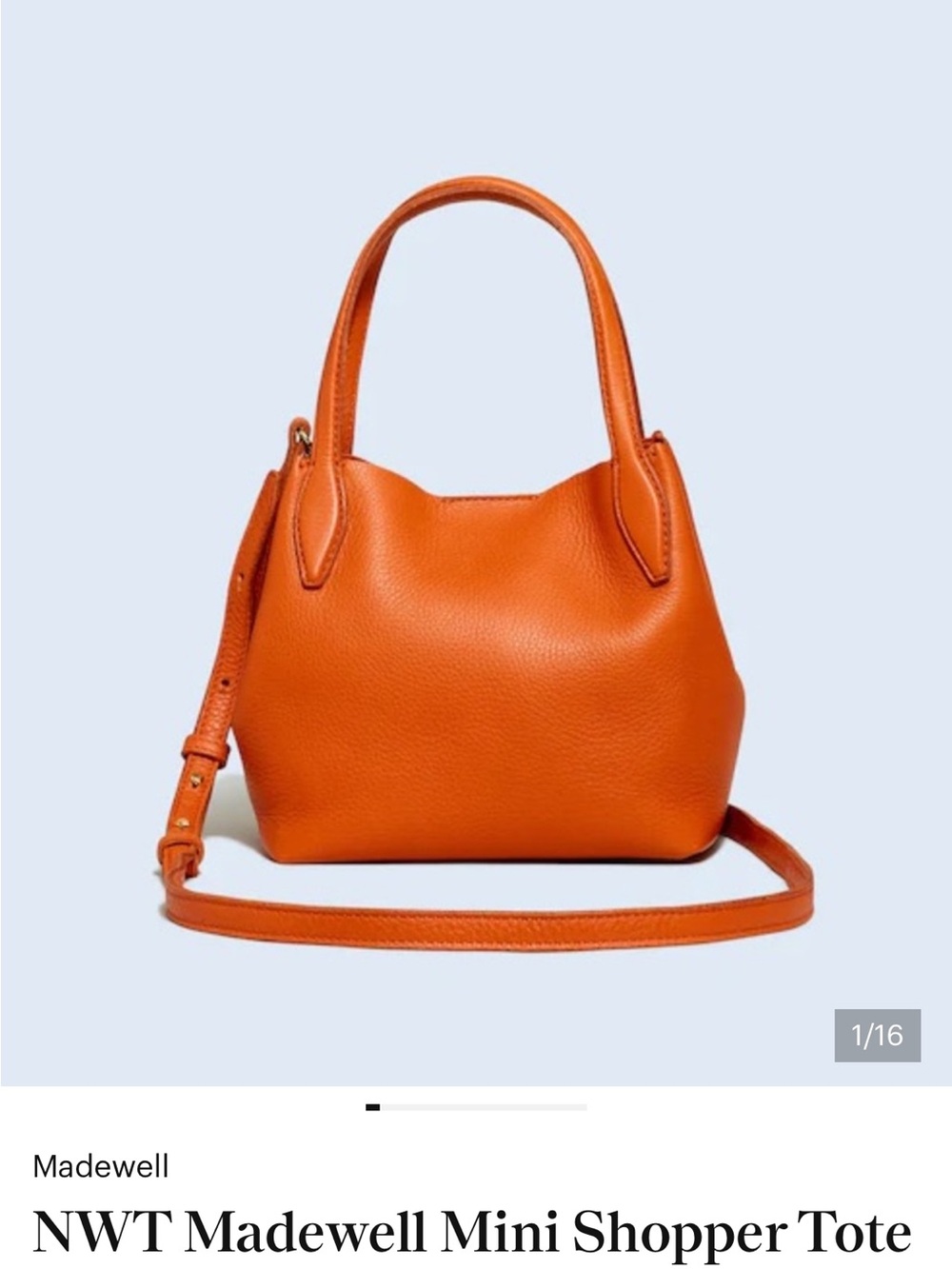 Madewell Mini Shopper Tote in Bright Orange Leather